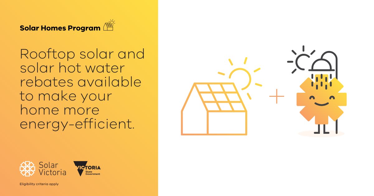 SolarVictoriaAU's tweet photo. Under the #SolarHomes Program, you can now apply for rebates to install both rooftop solar and a solar hot water system or a hot water heat pump.  

✔️ Find out if you’re eligible: https://t.co/Tf0YrHw79e
 💧 Read our solar hot water Buyers Guide: https://t.co/cDk3JxZyMq https://t.co/1XX1vVSLJz