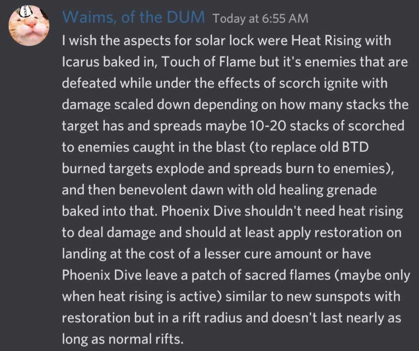 WaimsGuy's tweet photo. @A_dmg04 If I may share my thoughts on what I would've liked from this rework. The fantasy of being either a pyromaniac who engulfs enemies of humanity in everburning fire, a phoenix taking flight and raining ashes from above, or a priest of the flame keeping allies in the fight. https://t.co/yudNpNPIhR