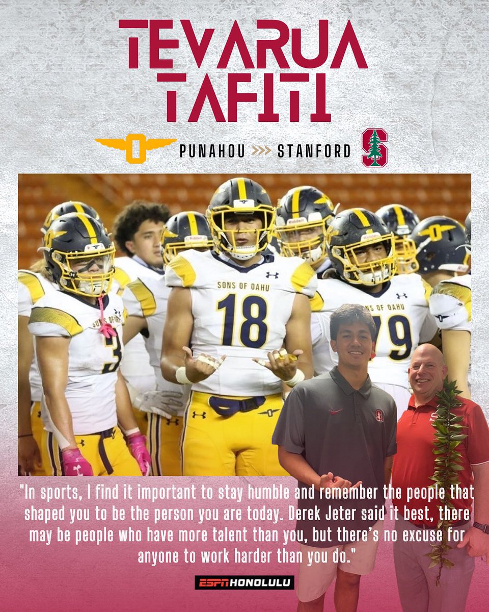 ESPNHonolulu's tweet photo. Our next high school senior, Tevarua Tafiti of @PunahouSchool leaves a message for younger athletes and emphasizes humbleness and hard work. Tevarua will continue his football career with the @StanfordFball Team🌲🏈

#BuffnBlue #GoStanford #808represent
📸: @MrFaster https://t.co/WoBajb0t8G