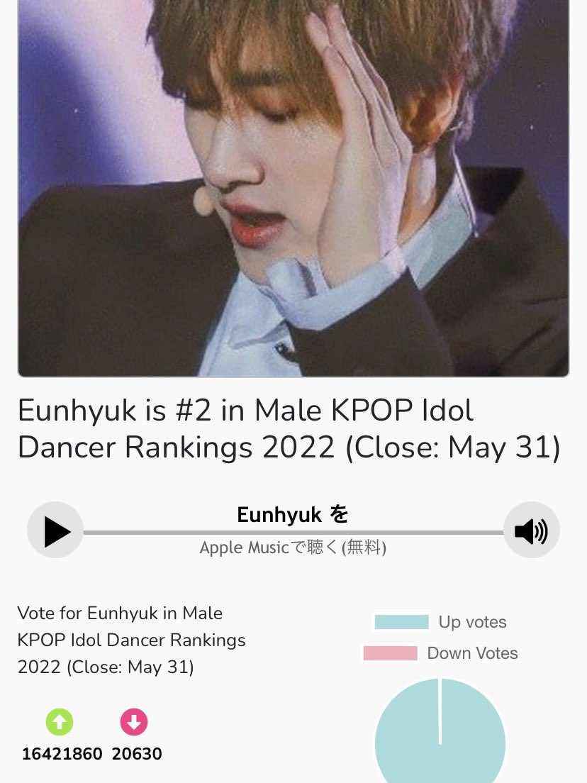 何度もごめんなさいね
ダンサー投票、5月30日が〆切なのでこの週末とか猛追かけてみるのどうでしょう？？
ぜったい無理だよー！ってこともないような気もするし１位さんはもう安泰かなとつい手を緩めちゃうときかも…ほら、桶狭間的なあれで！
#SUPERJUNIOR #EUNHYUK #은혁

kingchoice.me/male-kpop-idol…