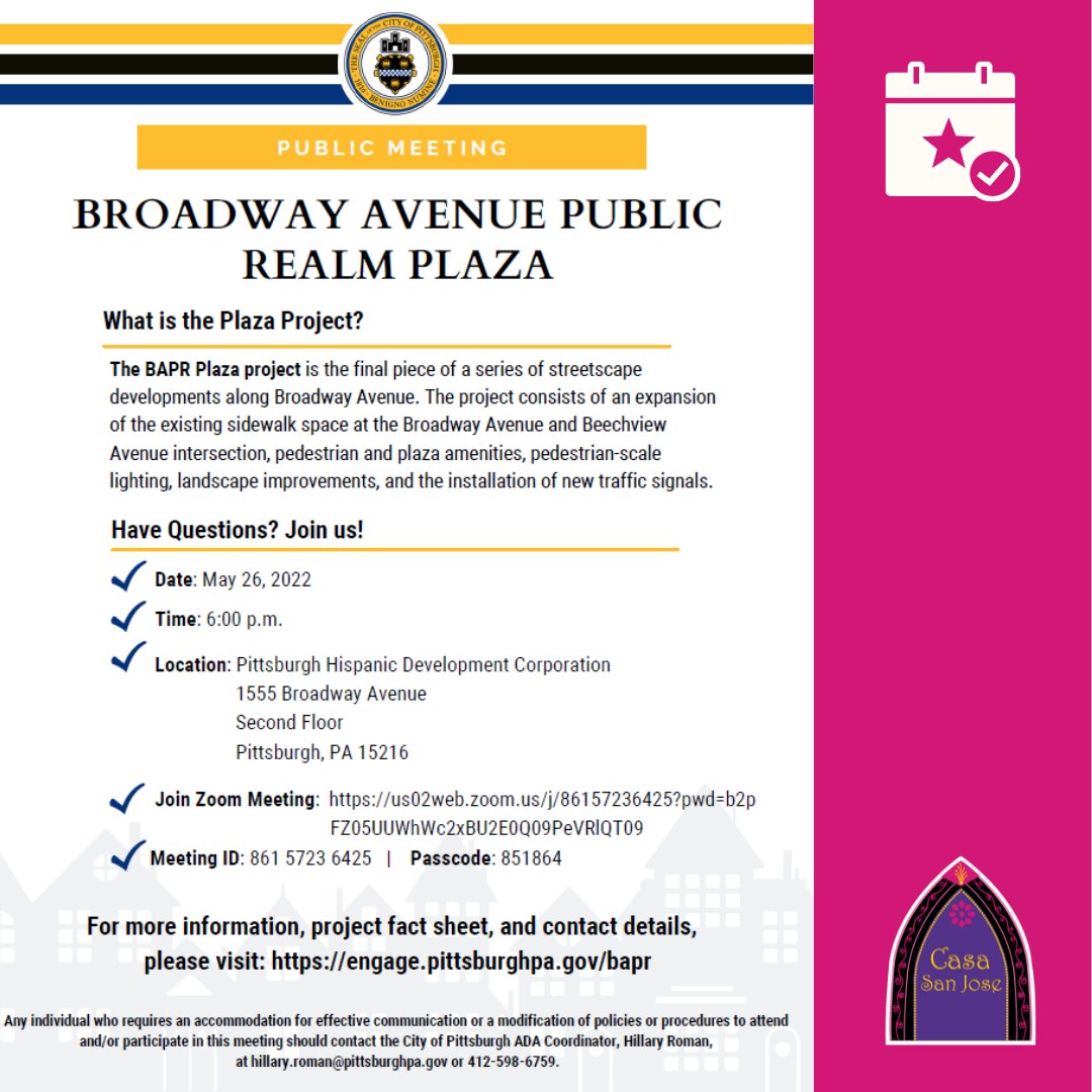 CasaSanJosePGH's tweet photo. 🚨📣If you live in #Beechview, don't miss this event to make your voice heard and contribute with your opinion to improve the spaces and services available between Broadway Ave. and Beechview Ave.
More information in the images. https://t.co/TjyHjRm0av