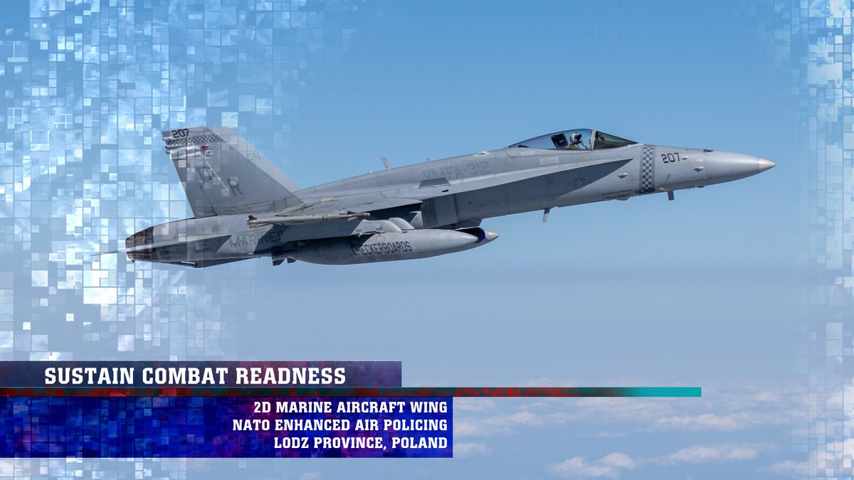 iimefmarines's tweet photo. Sustain Combat Readiness
A Marine F/A-18C Hornet with the @2nd_MAW patrols Polish airspace. 2nd MAW units are deployed to enhance NATO's capabilities in Eastern Europe at the invitation of the host nation.
#Marines #IIMEF #FA18C #2dMAW https://t.co/urBhhwB4sA