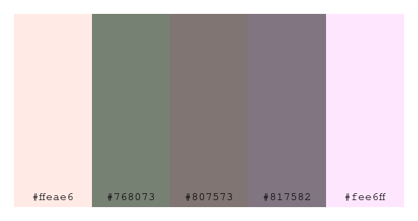 ColPaletteBot's tweet photo. Beep beep, here's a pretty color palette for you!
color-scheme.js parameters used:
- hue: 163
- variation: pale
- colors: #ffeae6, #768073, #807573, #817582, #fee6ff
Have a lovely evening!
#twitterbot #colorpalette #colors #palette #prettycolors https://t.co/CKZrn259aC