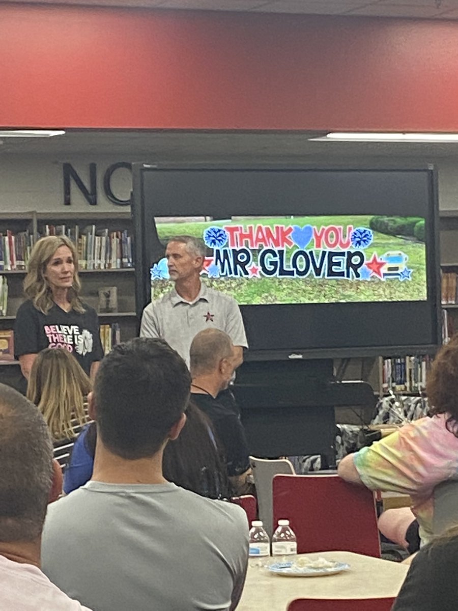hashby02's tweet photo. Our last faculty meeting of the year today was super emotional-celebrating and honoring two EAST legends, @MrsMesserCMSE @sglover113 Cheers to countless lives impacted and your years of service! You are both loved and respected! #EastUnity https://t.co/LCYfTPmdkz