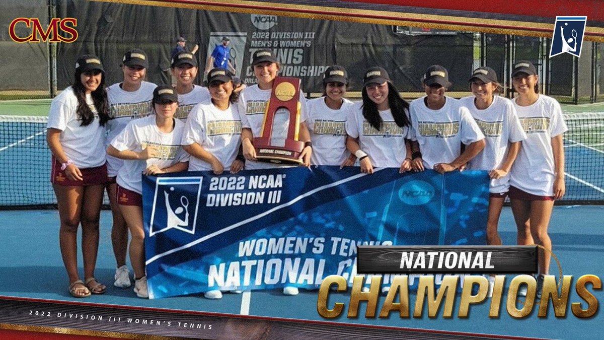 NCAADIII's tweet photo. Congratulations to the Claremont-Mudd-Scripps Athenas, your Division III Women’s Tennis Champions of 2022! #d3tennis 🎾🏆 https://t.co/ydk6gAhYnj