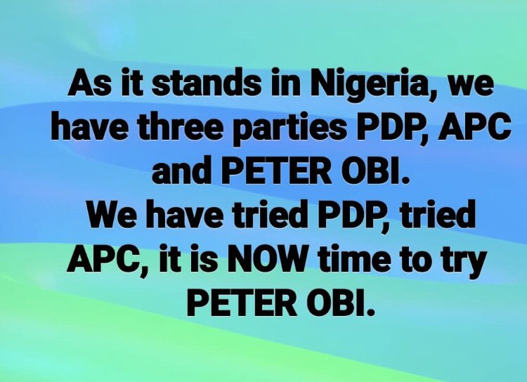 firstladyship's tweet photo. BREAKING NEWS: Peter Obi is still in the race. Yasssss…..💪💪 https://t.co/Gq1SvPnWkx