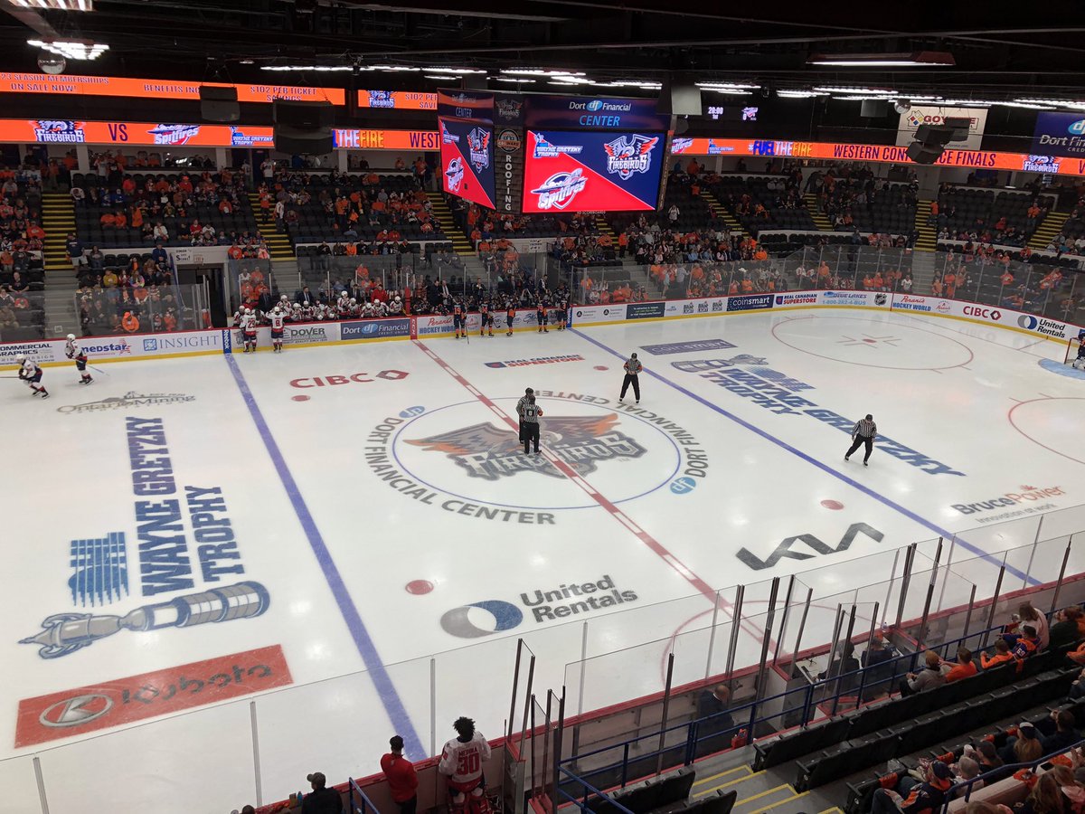Game 3 of the <a href="/OHLHockey/">Ontario Hockey League</a> Western Conference Final about to get underway <a href="/FlintFirebirds/">Flint Firebirds</a>