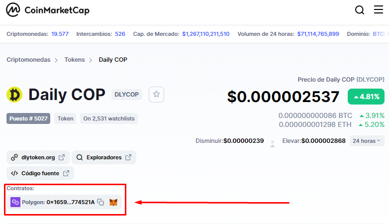 LuchoCardenasCa's tweet image. Pero hay un problema ⚠️ no se encuentra evidencia físicia, de que se use el modelo Synthetix y ChainLink. Solo se sabe que #DailyCOP está creada en la red Polygon (ecosistema Ethereum) y sé esto, porque es información pública en @CoinMarketCap
