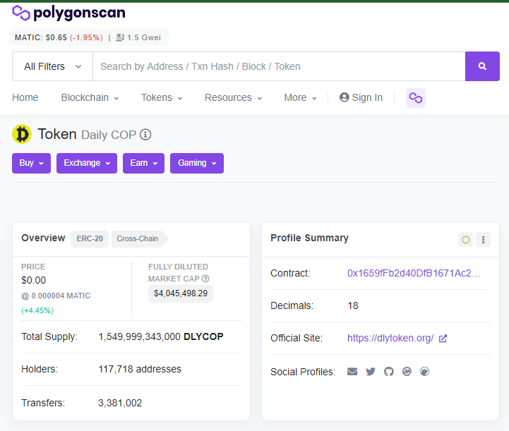 LuchoCardenasCa's tweet image. Pero hay un problema ⚠️ no se encuentra evidencia físicia, de que se use el modelo Synthetix y ChainLink. Solo se sabe que #DailyCOP está creada en la red Polygon (ecosistema Ethereum) y sé esto, porque es información pública en @CoinMarketCap