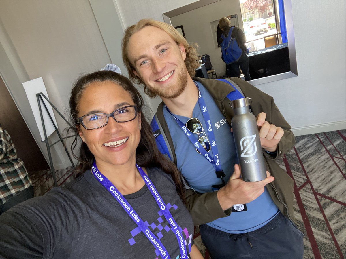 SWDevAngel's tweet photo. .@samuelgarretth So nice to meet you at #RemixConf! Love running into our #CockroachDB customers! ๐ฅณ https://t.co/w3CeInpUwl
