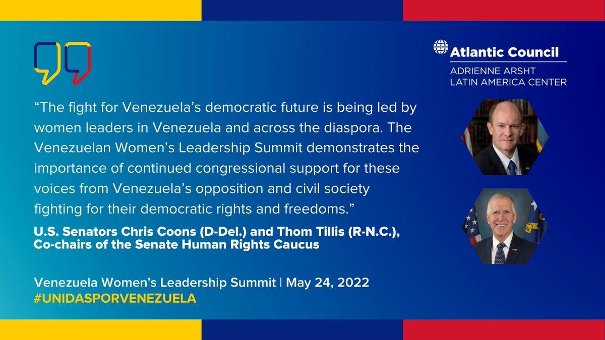 ACLatAm's tweet photo. 🇻🇪Following the Venezuela Women's Leadership Summit, Senator @ChrisCoons &amp; @SenThomTillis, Co-chairs of the Senate Human Rights Caucus shared a message of support and solidarity with the Venezuelan women leaders who are fighting for a democratic future. #UnidasPorVenezuela https://t.co/FdcucZpMJl