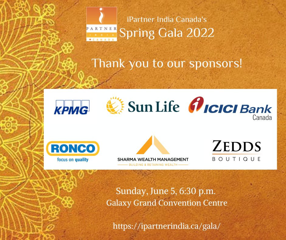 IpartnerindiaC's tweet photo. Shoutout to our sponsors for their incredible generosity! @KPMG_Canada @SunLifeCA @ICICIBank @RoncoSafety @ZeddsBoutique 🙏
We're excited to see you at our Spring Gala – an evening benefitting vulnerable children in rural India. Get your tickets today! https://t.co/OSJf0eO89Y https://t.co/o2kASLlSuX