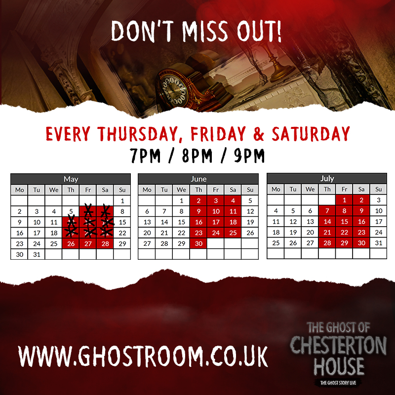 Where has May gone? We can't believe we're already nearly through our first month! If you want to experience our thrilling show, you'll need to be quick as tickets are selling out. Find out more at ghostroom.co.uk/tickets