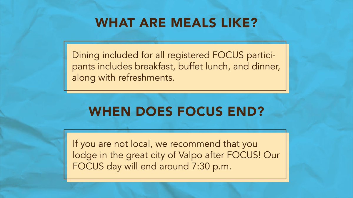 Are you a new Valpo student or parent wondering what FOCUS will entail? Check out some FAQ, resource information, and tips on what to bring. For more, visit valpo.edu/FOCUS.