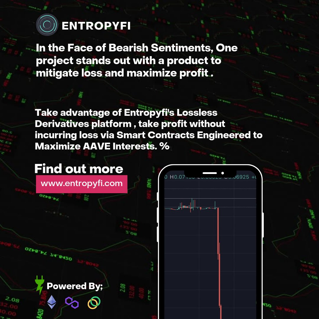 WallstreetJade's tweet photo. In the Face of Extreme #Bearish Sentiments One DeFi project Stands out with a product that mitigate Loss & Maximize Interest.
Deployed on #Ethereum #Polygon & #Celo Network @entropyfi is helping traders curb losses and make more profit
#Celsius #AAVE #BINANCE #DeFiner #CELODEFI https://t.co/eBVja4gQyi
