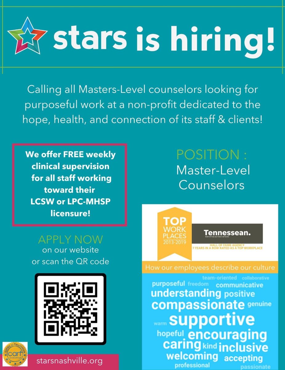 MNPSCounselors (@mnpscounselors) on Twitter photo Are you a master's level counselor? Are you interested in working in <a href="/MetroSchools/">Metro Schools</a>? Consider applying with <a href="/starsnash/">STARS Nashville</a>! Are you a master's level counselor? Are you interested in working in <a href="/MetroSchools/">Metro Schools</a>? Consider applying with <a href="/starsnash/">STARS Nashville</a>!