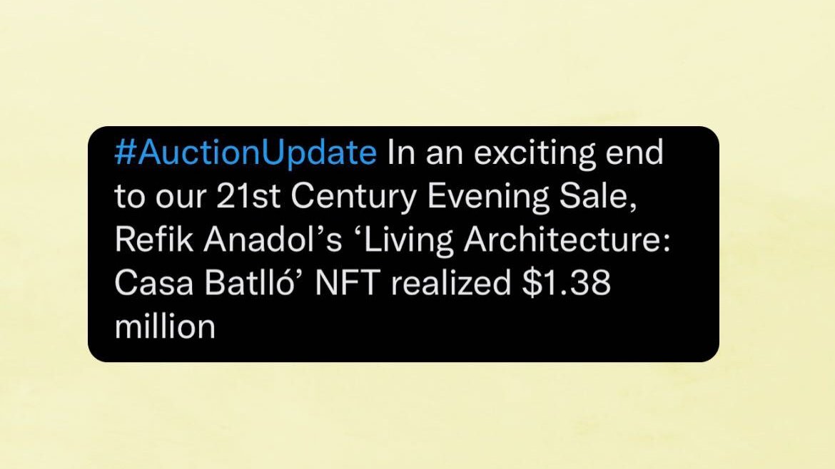 NUR_nft's tweet photo. Time for our #NFT top news! Check the thread to see the NFT art realizing 1.38 million dollars https://t.co/qfsJx94p56
