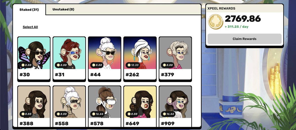 My <a href="/BaeApes/">Bae Apes</a> are staked and already generating $Peels ! This project is a true gem, offering you true utility more than most "Hyped" projects claim to be offering. True wealth is built during bear markets, don't tell me I didn't warn you about this future blue chip 😉