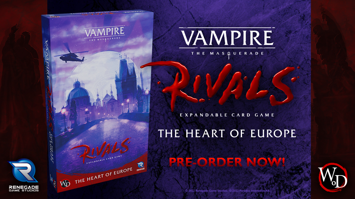 PlayRenegade's tweet photo. Today at 5pm Pacific, #VampireWednesday returns for a second preview of The Heart of Europe, plus upcoming Prince of the City events, as well as #GenCon's North American Continental Conclave!
🎥 https://t.co/hiZM0Kli1B
➡️ https://t.co/0WamHybpim
📦 https://t.co/KQ1kkeR0Ve https://t.co/HlGe1TDuNI