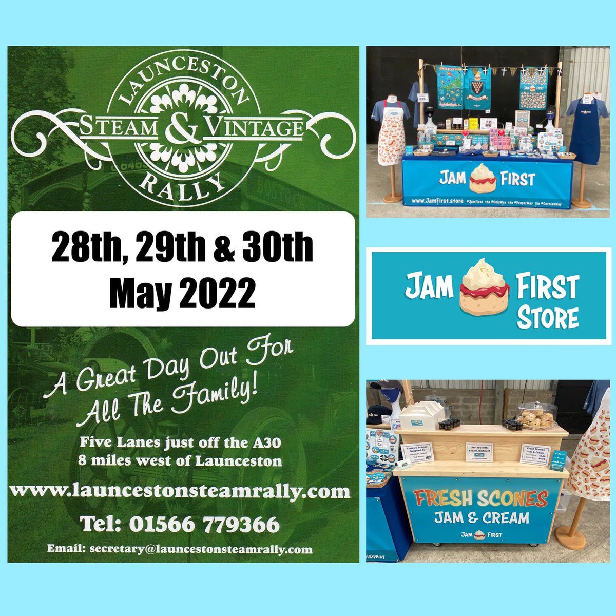 Jam_First's tweet photo. It’s FULL Steam ahead this Weekend #CornwallHour. Whose coming to see us at the #LauncestonSteamRally? You will find us in the #CraftTent selling #JamFirst merchandise and #FreshSconesJamAndCream. #JamFirstStall #JamFirst. https://t.co/Q0mwKqIc0H