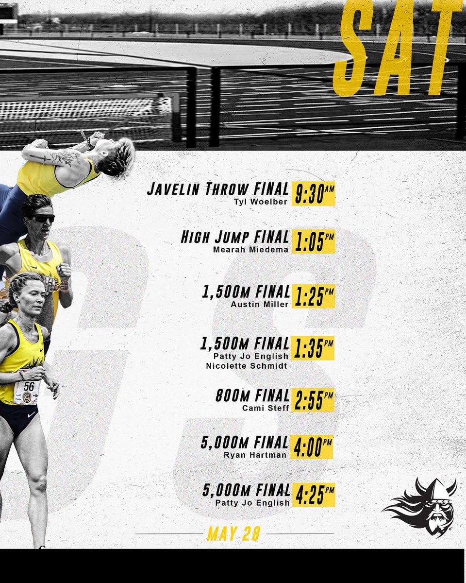 Don't miss any of the action at the NCAA Division II Outdoor Track &amp; Field Championships

We've got you covered with the full schedule for our Vikings ⚔️

#BuildingChampions