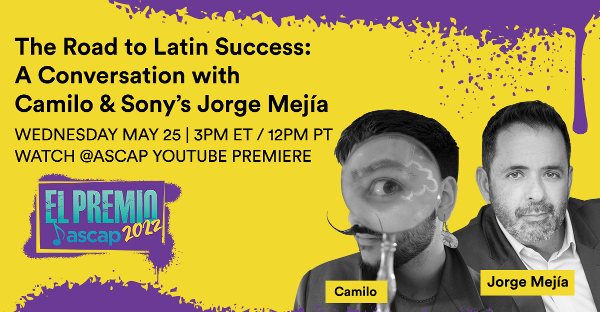 ASCAP's tweet photo. HAPPENING NOW!
Our 2022 #ElPremioASCAP Songwriter/Artist of the Year, @CamiloMusica joins @jorgemejiamusic, President/CEO of @SonyMusicPubLAT, to discuss Camilo’s lifelong creative journey.
WATCH HERE > https://t.co/jvDuvxF8g9 https://t.co/dsY95w98oY