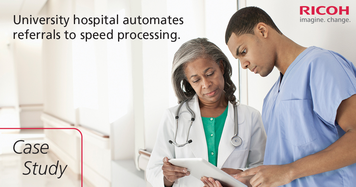 RicohTweets's tweet photo. Improved patient satisfaction can increase market share & drive referral revenue. Learn how Ricoh helped a university hospital fully automate patient referrals, improving response times to patients. https://t.co/LZxm46TfUj #RicohHealthcare #FocusOnForward #eFax #Automation https://t.co/e4LRp7TJpg