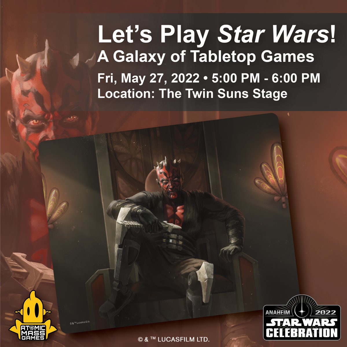 We can't promise you revenge, but we CAN promise you this exclusive Maul print from <a href="/AtomicMassGames/">Atomic Mass Games</a> when you attend this #StarWars tabletop games panel at #StarWarsCelebration!