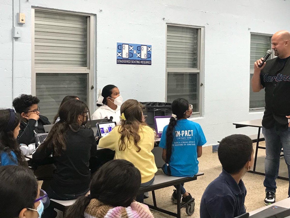KPELions's tweet photo. Gaby Sánchez and Billy the Marlin visit KPE to kickoff Summer Slugger @MarlinsImpact @EVERFI @Summer_Slugger https://t.co/MsQN41Eaiw