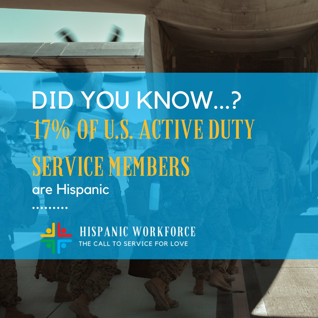 HWFinUSA's tweet photo. ¿Sabías que…? El 17% de los miembros en servicio activo de E.E.U.U. son hispanos. 

#HispanicWorkforce #HispanicFacts https://t.co/D3K24dwQFA