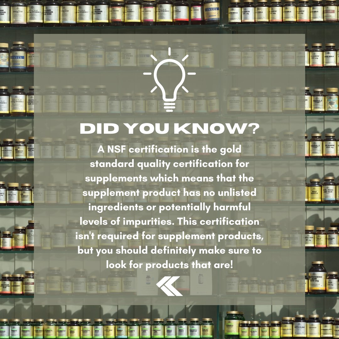 KPsupplements's tweet photo. Do you know what's in your supplements? Well if it's NSF certified, you do!

We have a high standard when it comes to ingredient quality and label transparency, which is why we decided to use a NSF certified manufacturer based right here in the USA! https://t.co/h6YndUtt83