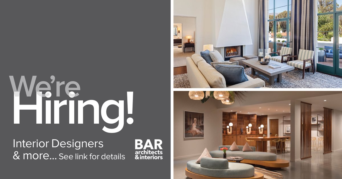 BAR Interiors is currently seeking  Interior Designers with hospitality and high-end custom homes experience. Current opportunities are based in our SF office. 

For the full job descriptions, please visit our website: bararch.com/careers