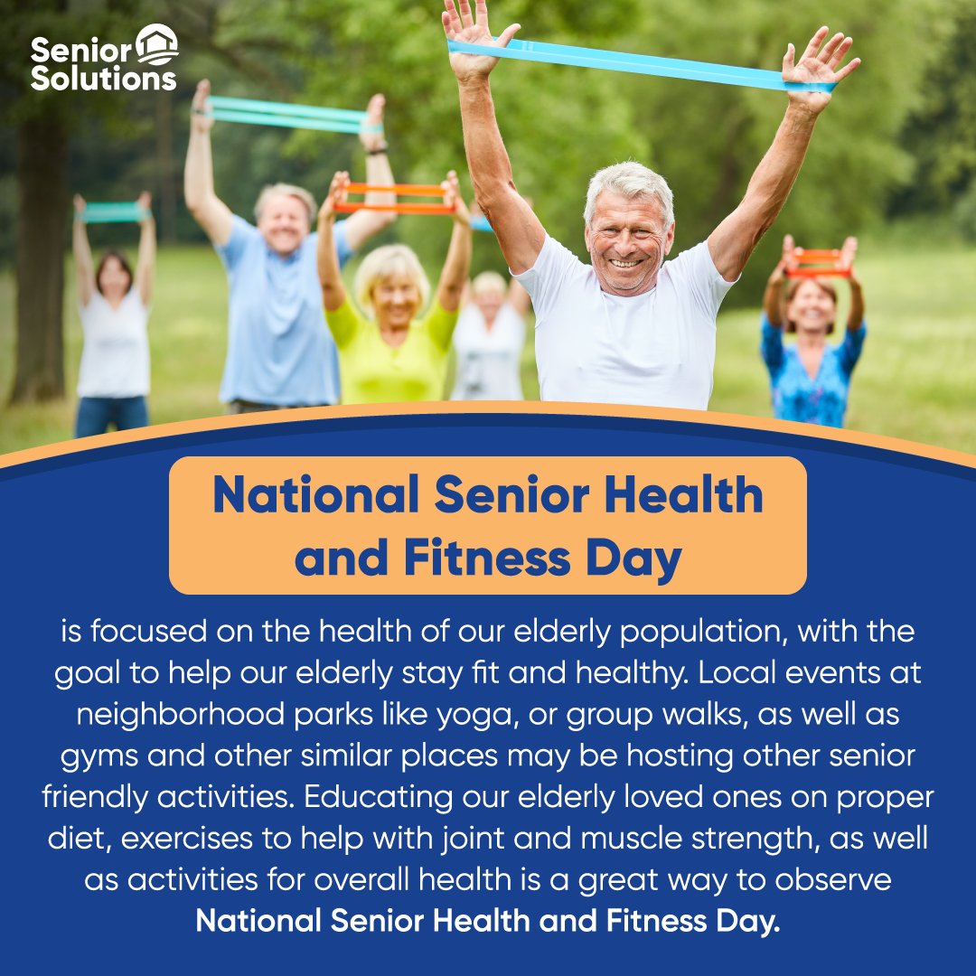 SSCares247's tweet photo. National Senior Health and Fitness Day is a great time to get your elderly loved one on an exercise routine, perhaps a walk in the park, or a group yoga. Keeping active has many benefits that greatly impact your overall health and wellness. https://t.co/UXImV5idZy