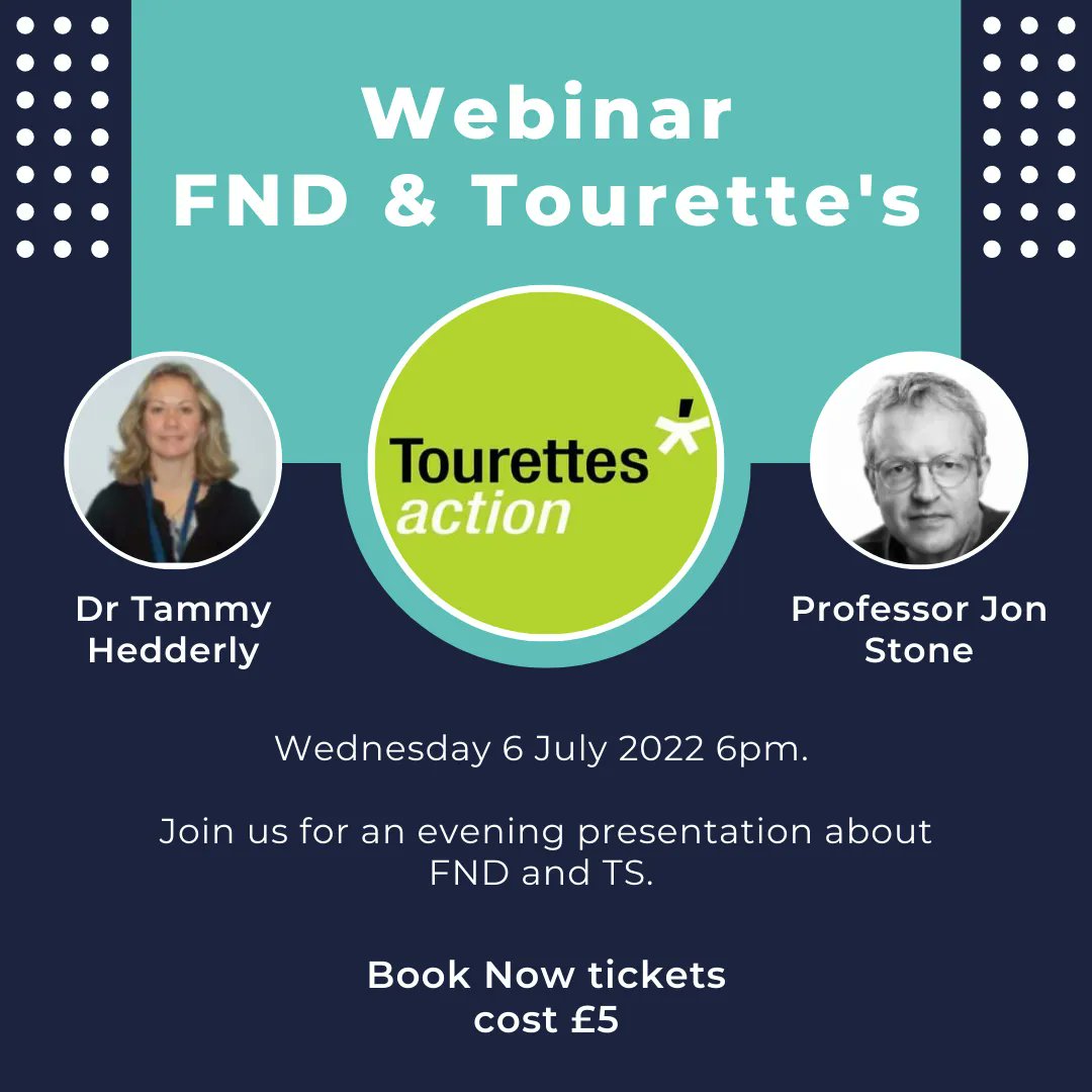 tourettesaction's tweet image. Join us on Wednesday 6th July at 6pm where we will be joined by @jonstoneneuro  and @hedderly_tam who will be discussing #FunctionalTics , #FND and #TouretteSyndrome

Tickets cost £5 and can be purchased here: buff.ly/3lBsQal
#FMD  #Tics #Tourettes #TS