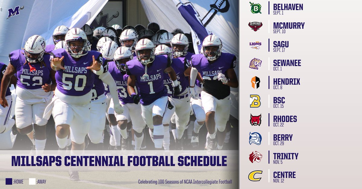 MajorAthletics's tweet photo. NEWS | Millsaps Unveils Centennial Football Season Schedule

Majors host five opponents during 100th NCAA intercollegiate campaign, beginning Sept. 1.

🔗🗓: https://t.co/k3VUyeHc2H

#GoMajors #EatCrumbs⚔️ https://t.co/nDYFVojK4y
