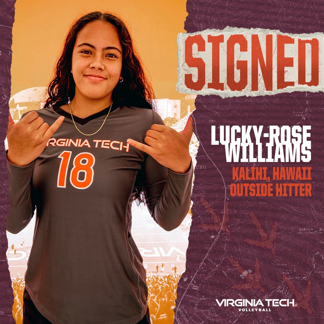 Virginia Tech Volleyball (@hokiesvb) on Twitter photo Let's welcome <a href="/LuckyRoseWilli1/">Lucky-Rose Williams</a> to the squad! She joins us as an outside hitter from Hawaii 🏐🦃 Let's welcome <a href="/LuckyRoseWilli1/">Lucky-Rose Williams</a> to the squad! She joins us as an outside hitter from Hawaii 🏐🦃