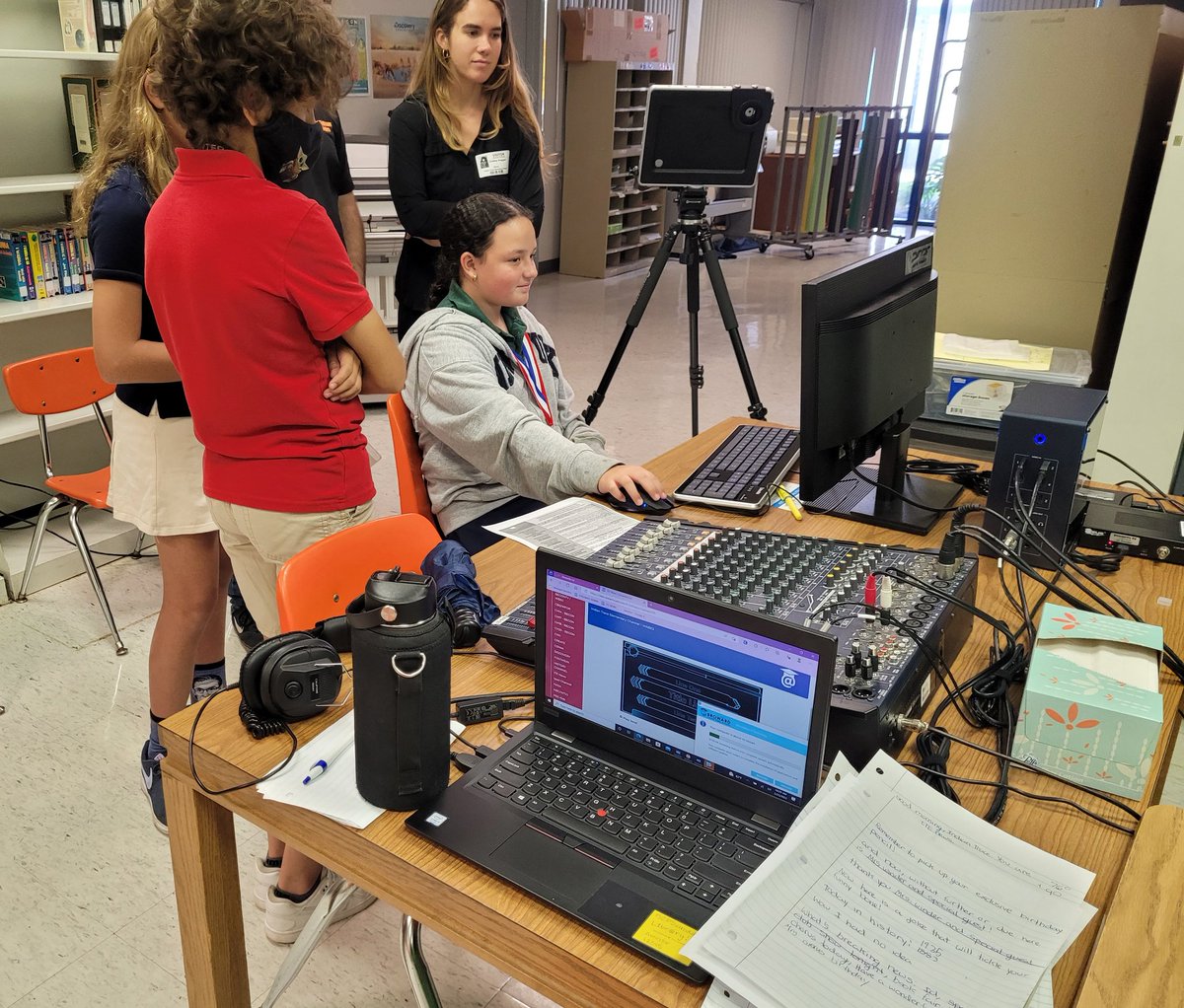 ITEPTA1's tweet photo. Check out your fundraising dollars at work.  This week we received brand new broadcasting equipment.  Today our ITE News producers got a chance for some hands on training and will begin broadcasting tomorrow on the new equipment.@IndianTraceElem @Winder_ITE https://t.co/TAFkoGhXr3