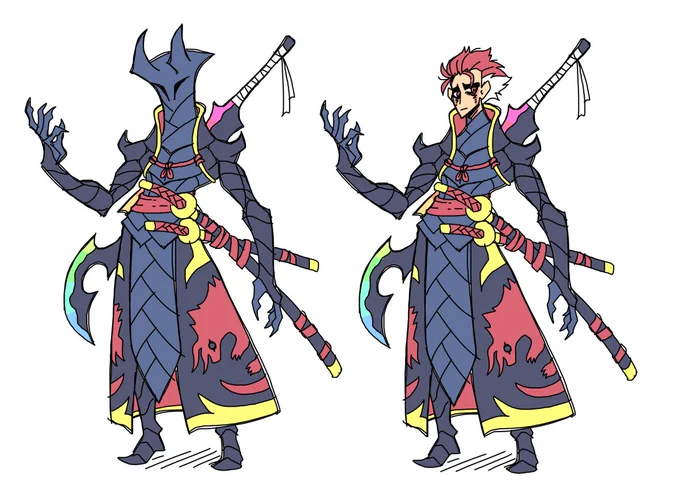 heres the main antagonist for that final fantasy fighting game idea. a mysterious swordsman who stole the legendary blade zantetsuken. tried to elicit a bit of that classic "dude in armor" feeling a lot of class ff villains had. job: samurai. 