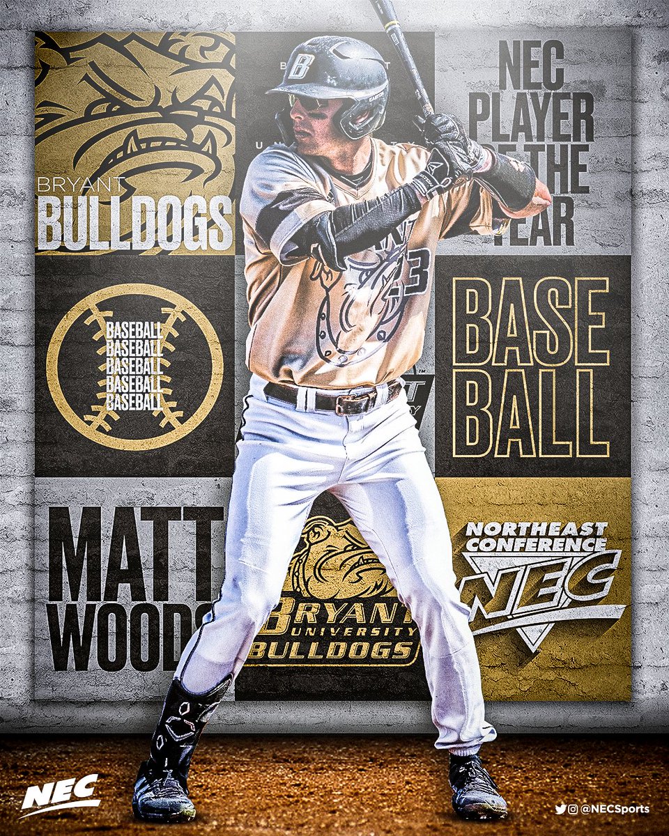 NECsports's tweet photo. 2⃣0⃣2⃣2️⃣ @necbaseball Player of the Year ⤵️

➡️ Matt Woods, @BryantAthletics

🗒️Hitting for average and power, the veteran outfielder leads the NEC in batting average (.389), slugging percentage (.658) and hits (75) while belting out a league-best 7 triples.

#NECelite #POTY https://t.co/5FTR9qImPa