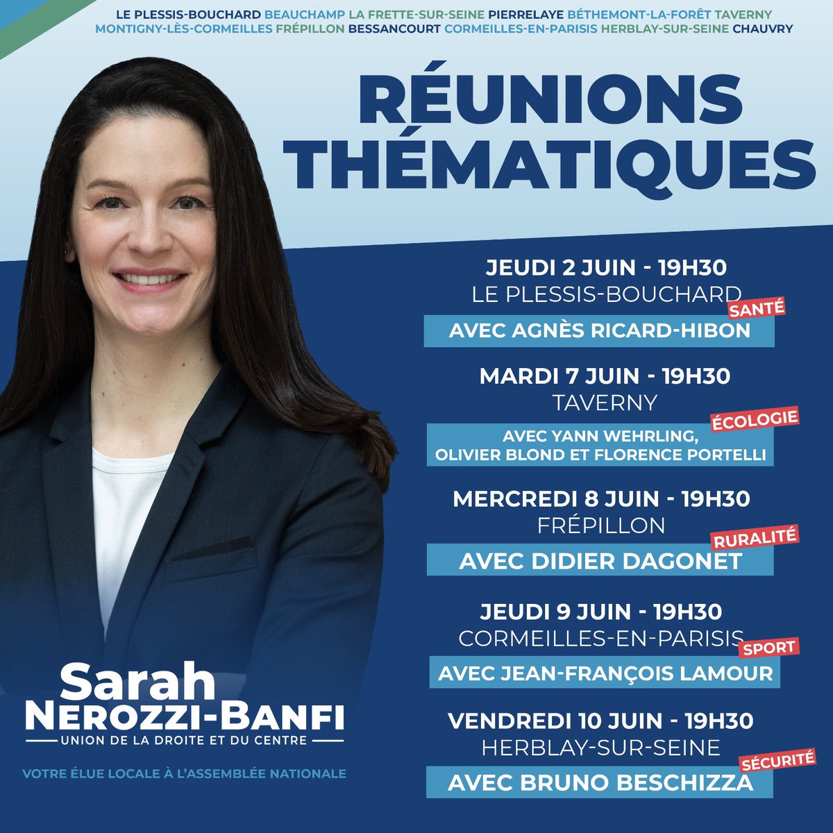 🚨 SAVE THE DATE ! 

Chers habitants de la 3e circonscription du Val-d’Oise, à vos agendas ! 🗓
 
5 réunions thématiques, 5 rdv à ne pas manquer !

Les inscriptions sont ouvertes ! ⤵️
z7plfkva2sh.typeform.com/rencontronsnous

A la semaine prochaine ! 🚀