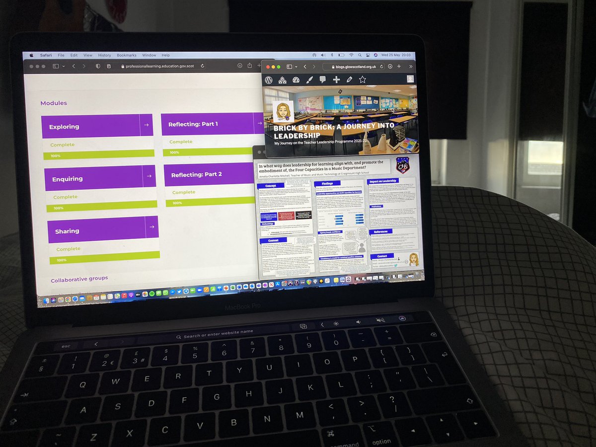 Ms_AMitchell's tweet photo. Finished the coursework for  @EdScotPLL Teacher Leadership Programme, and my third formal enquiry #EdScotTLP - onto the sharing summit in June!

Excited to learn from, and tune in for, some of @BEdMusicRCS and their #RCSEnquiryMeet22 tomorrow ⭐️ #alwayslearning @angelajaap https://t.co/xS4a22WA3R