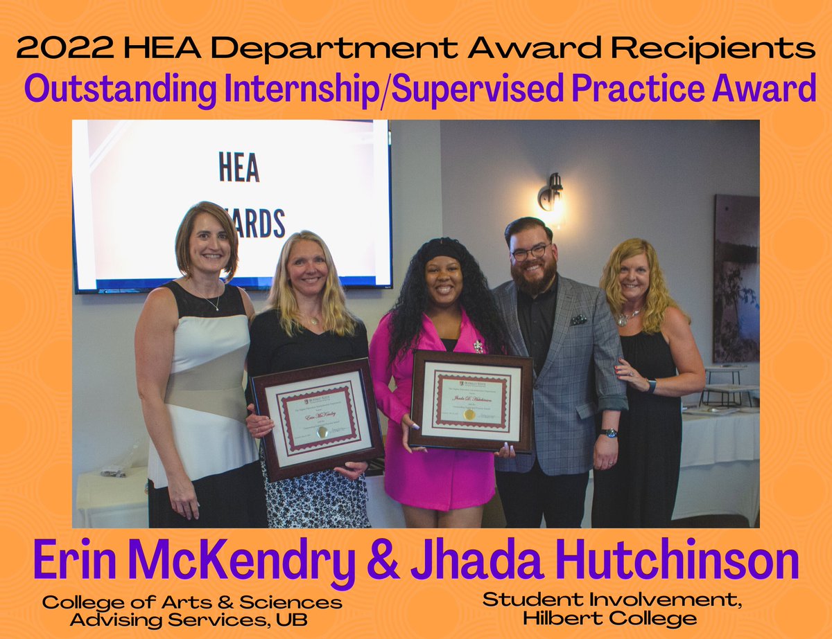 buffalostatehea's tweet photo. Two HESAA Students were recently honored by the Career Development Center and the HEA department as Interns of the Year, more commonly known as Supervised Practice within the department. https://t.co/qWchLLPV9p