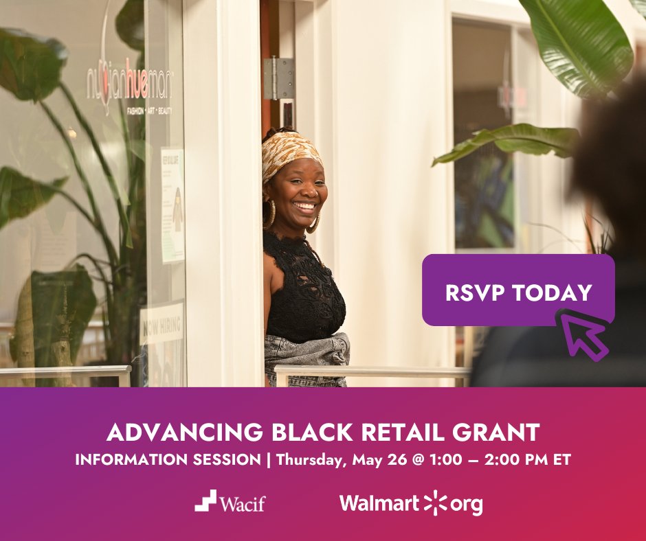 Are you interested in applying for the Advancing Black Retail Grant?

Join our team for an information session TOMORROW Thursday, May 26 @ 1:00 PM – 2:00 PM ET. 

RSVP ➡️ us02web.zoom.us/webinar/regist…