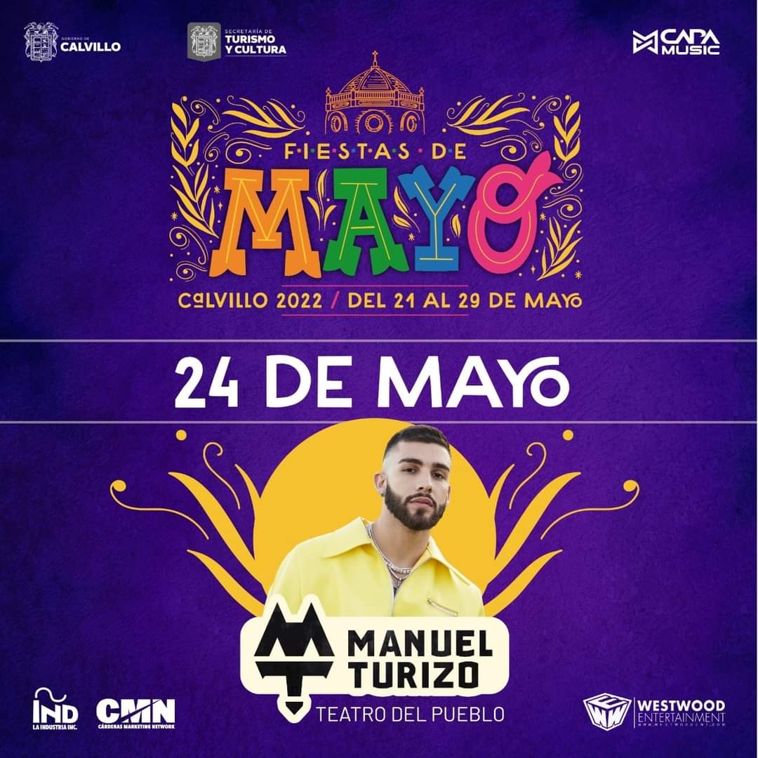 RComunicativo's tweet photo. Con lleno total y gran ambiente se vivió en el #MunicipiodeCalvillo la presentación de #ManuelTurizo, quien puso a bailar a todos los asistentes en las #FiestasdeMayo 2022. https://t.co/29WdqEjXkz