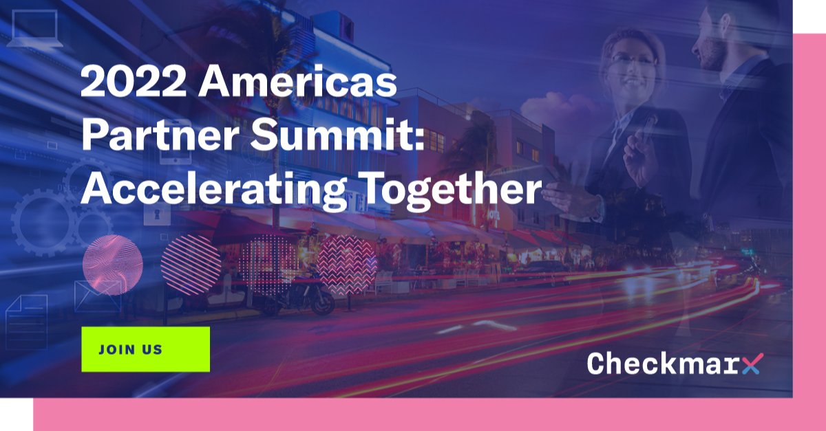 PeteChestna's tweet photo. 📣 All roads lead to Miami this summer for our Checkmarx 2022 Americas Partner Summit Event! Join us for an unforgettable experience.
 🎉 #CheckmarxPartners get ready to #AccelerateTogether from June 13-15. Find out more 👉 https://t.co/jiT5RV0fJF
#CheckmarxSecurity #AppSec https://t.co/JrlIDq9e0V