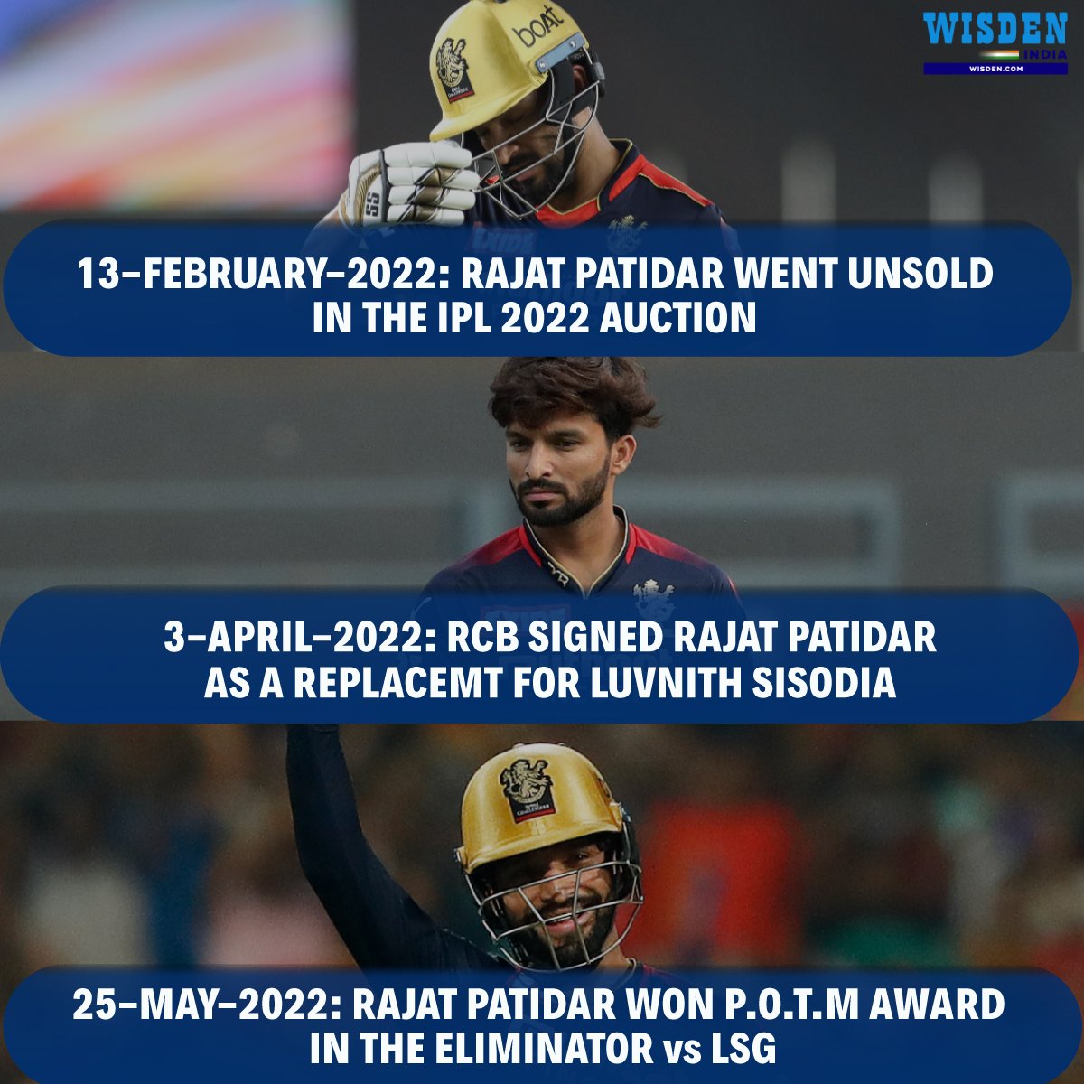 Wisden_Asia's tweet photo. Rajat Patidar - Star 🌟 of the night for RCB 🔥😍

#RajatPatidar #RCB #IPL2022 #Cricket #LSGvsRCB https://t.co/M1qnYA0bP8