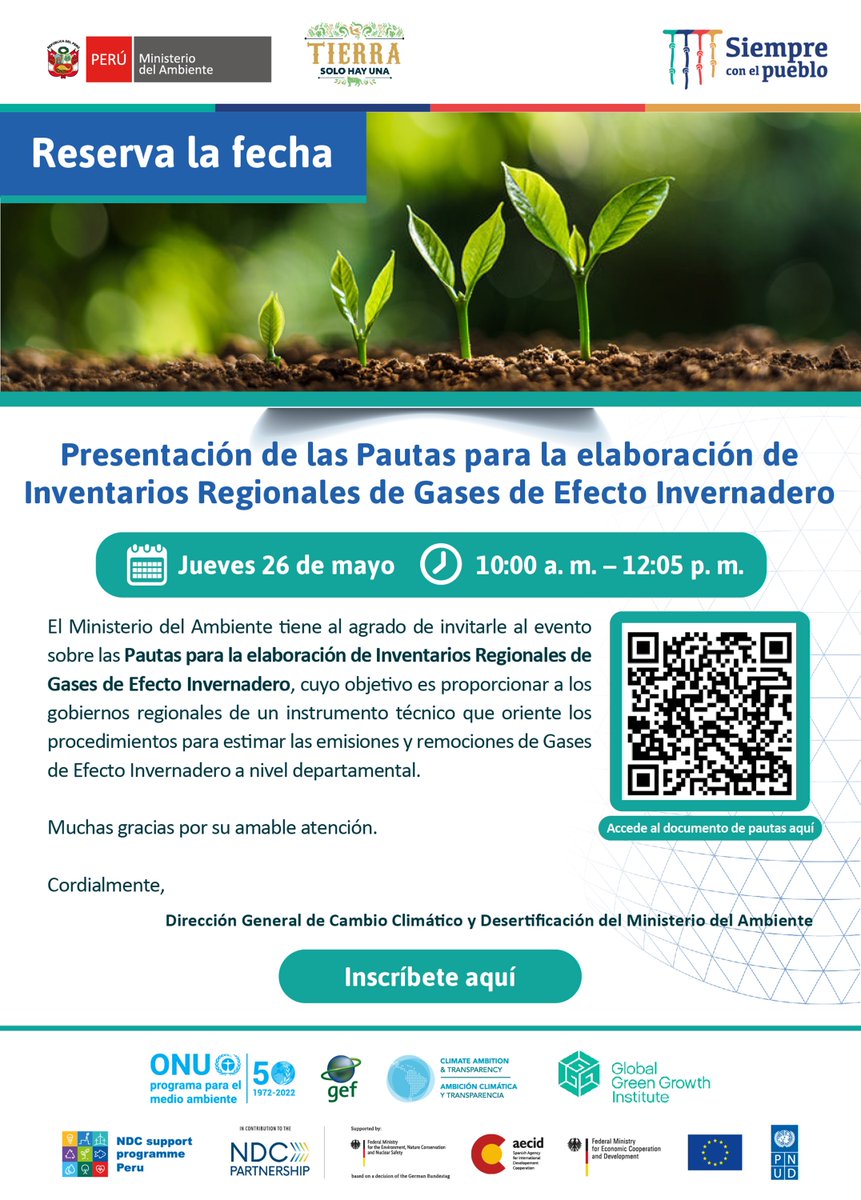 GGGI_Peru's tweet photo. El @MinamPeru, presentará las "Pautas para la elaboración de #Inventarios Regionales de #GEI y sus anexos" , te gustaría conocer los beneficios del uso de esta herramienta en la lucha contra el #CambioClimatico
Registro 👉https://t.co/8WJLxjOPM9
🕙26Mayo 10:00hrs
Imagen: MINAM https://t.co/FUdXmQ486k