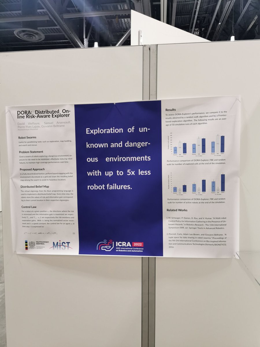 jumpjoe78's tweet image. Come and see our spotlight on #multirobot risk-aware exploration algorithm DORA at #ICRA2022 in room 118C (Multi-Robot and Swarm Robotics II) and chat with us at the poster session!
Full paper: arxiv.org/abs/2109.14551