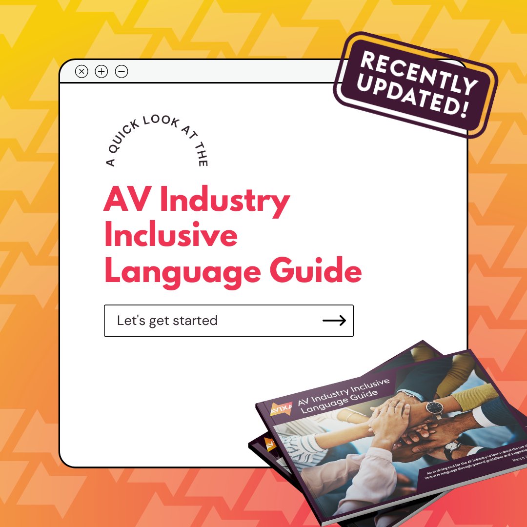 AVIXA's tweet photo. #Inclusive language is key to creating better work environments for both your employees and clients – Get the latest update on the terminology worth reviewing. #AVIXADiversity
➡ https://t.co/rOwRwCuMbo https://t.co/qmuTGBArBx