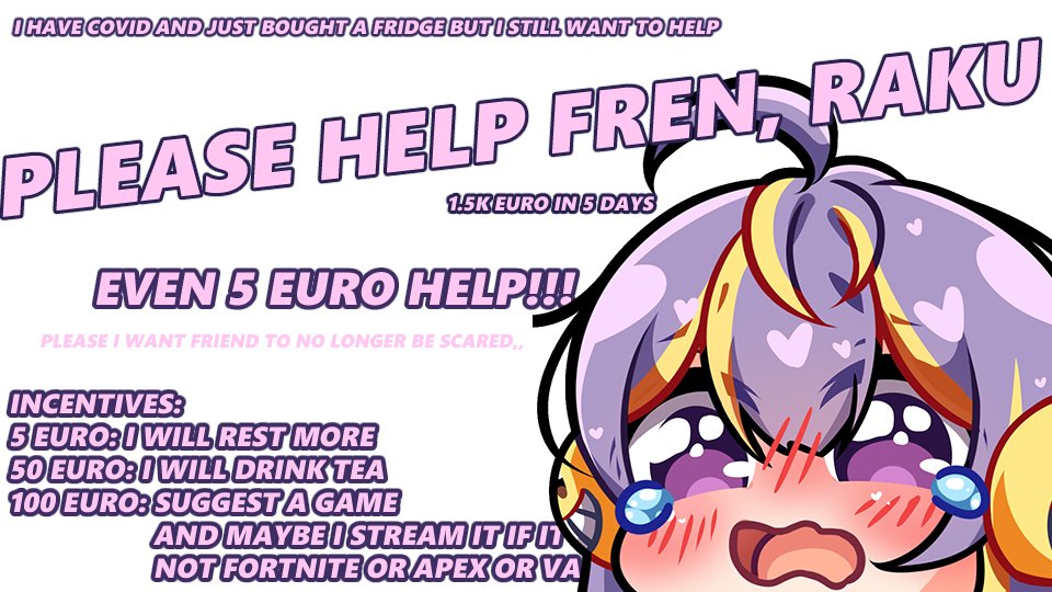 vividlyVIVI's tweet photo. hello, I am very sick and cannot offer much, but please consider donating to my friend @Rakuiem's Ko-Fi. He currently has a debt of 1.5k euro to pay back in 5 days.

Debt is scary. I wanna help;;

link to Raku's Ko-Fi below. ⬇️ Please consider RT. 🙏 https://t.co/7tdtPQ7kq8